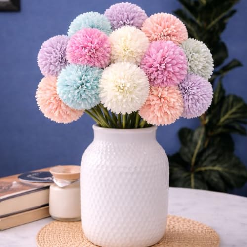 SATYAM KRAFT 15 Pcs Artificial Chrysanthemum Hydrangea Ball Flowe...