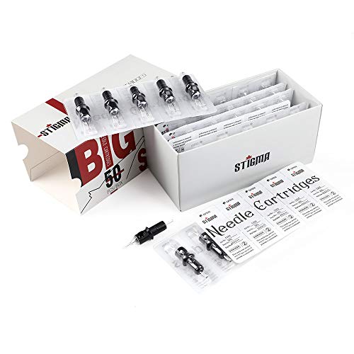 STIGMA #12(11RS) Standard Disposable Tattoo Needle Cartridges with Membrane Safety Cartridges for Tattoo Artists Round Shader 50Pcs Super Value Pack EN05-50-1211RS