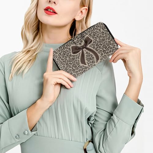 Image of COEQINE Ladies Wallets Pink Leopard Heart Black Printed Leather Phone Long Clutch Purses Check Coin Change Holder