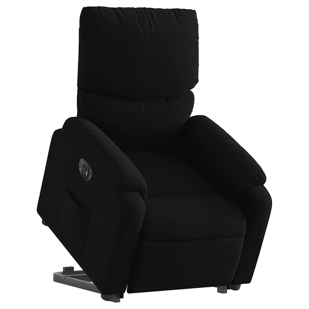 Sillón de relax eléctrico con ayuda para levantarse en tejido negro, respaldo ajustable manual hasta 135 grados, bolsillo lateral y ayuda para levantarse hasta 110 kg