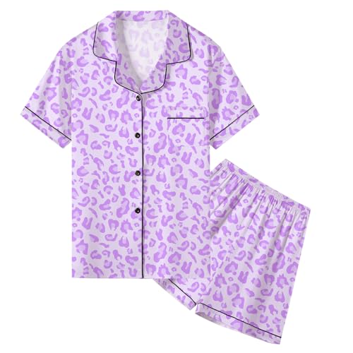 Image of Umeyda Women & Girls Pajamas Set, Soft Satin Lightweight Silk Button-Down Top with Shorts 2 Piece PJS for Mom Boys Kids Gifts