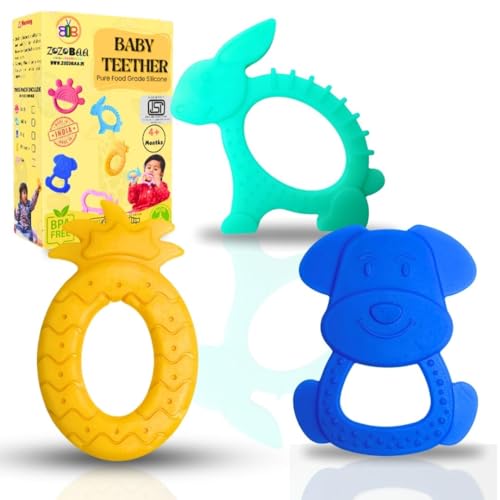 Image of Cute Shape Soft Silicone Teether for Baby Gums, Teething Toys for Babies, BPA Free, Pain-Relief Non-Toxic, 100% Food Grade, Soothing Easy to Grasp Chewable - Pineapple+Dog+Rabbit (Pack of 3)