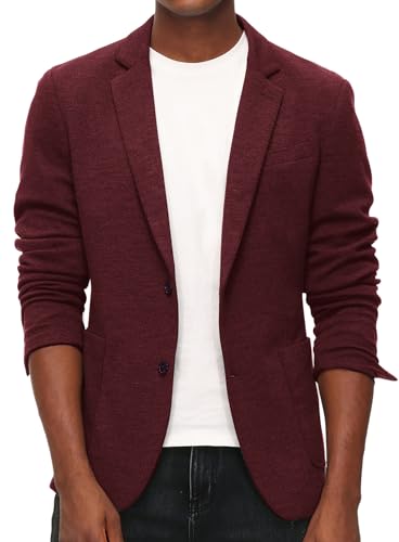 PJ Paul Jones Blazer décontracté en Tricot pour Homme - Deux Boutons - Léger - Non doublé, Bordeaux, Taille L