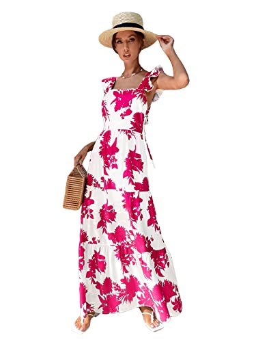 Image of Floerns Women's Tropical Floral Plunging V Neck Tie Open Back Summer Short Dress