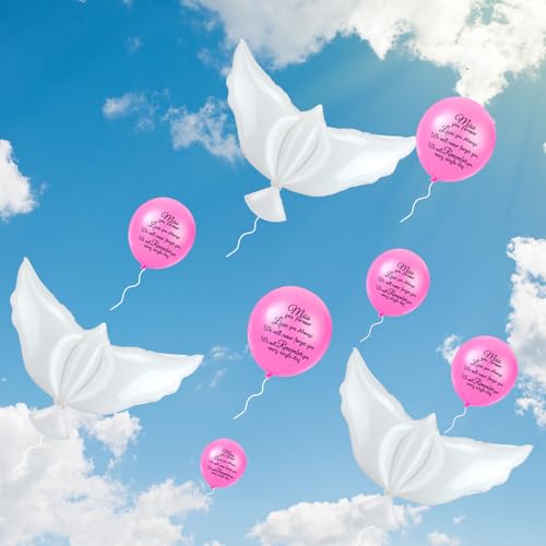 Image of Skylety 36 Pcs Memorial Balloons to Release with Dove Balloon, Pink | Helium, Remembrance for Heavenly Birthday, Memorial Services, Release in Sky Ceremony, Forever in Hearts Messages