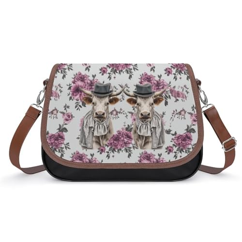 Highland Cow Longhorn Cow Crossbody Shoulder Messenger Women Bag Pu Leather Office Work Business for Handbag Crossbody Bag