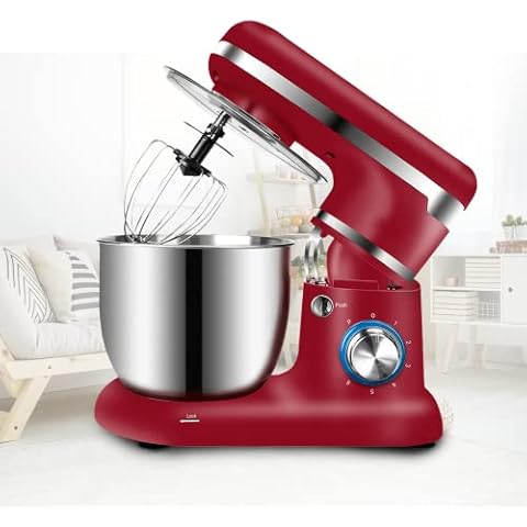 ZQJKL Food Mixers for Baking with Bowl Electric Cake Mixer 5L Dough Mixer Machine with Dough Hook, Beater, Whisk for Baking, Cakes, Frosting,red Cover