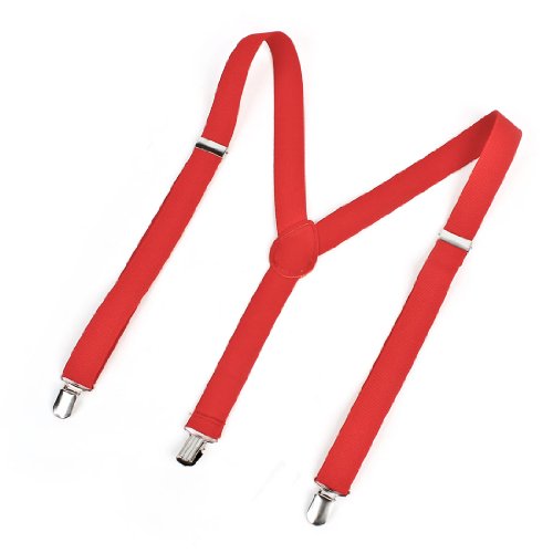 Allegra K Women Men Clip-On Adjustable Trousers Wide Elastic Y Back Suspender Braces Red