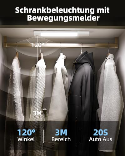 EZVALO Schrankbeleuchtung 20CM*3 Stück,30 LED Schrankleuchte Led mit Bewegungsmelder, Unterbauleuchte Küche LED mit 3 Farbtemperaturen Dimmbar Wiederaufladbar für Kleiderschrank, Küche, Treppe