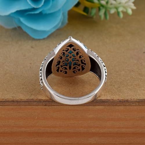 Bague larimar cabochon poire bague déclaration argent 925 taille 54 - 4