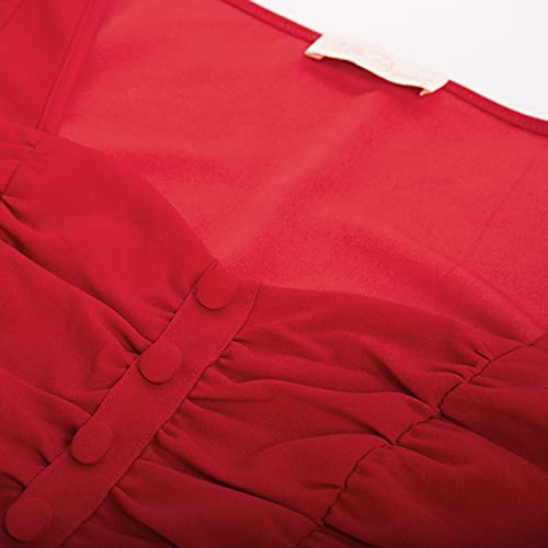 Women Red Lantern Sleeve Vintage Tops Elegant Fit Ruched Front Peplum Blouse Tops (Red,S) #TOP6