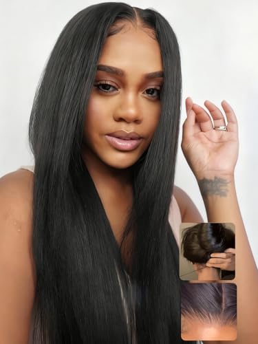 UNICE Bye Bye Slip Wig Black Yaki Straight 7x5 Lace Front Drawstr...
