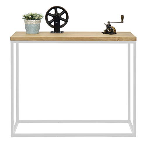 DS Dropshipping Consola Recibidor iCub Big Wood 120x35 80cm Blanco Tablero Grueso 3cm Madera Maciza Alto Estilo Industrial Vintage