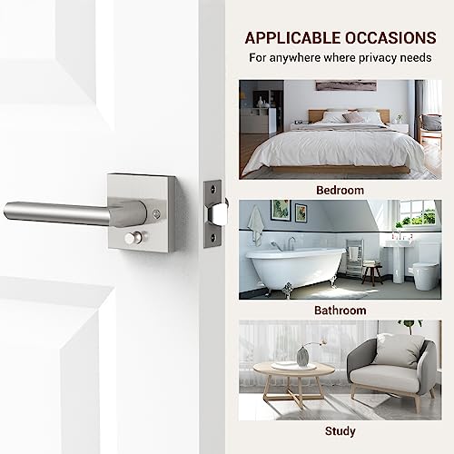 Ohuhu 6 Pack Door Handle, Satin Nickel Door Lever With Emergency Lock, Door Knobs Modern Contemporary Slim Square Design For Home Bedroom Or Bathroom Privacy #TOP2