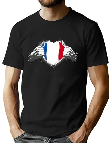 tiorhooe Drapeau France T-Shirt Homme Français Paris Drapeau Shirt Casual Football Sport Col Rond Tee (GrisFoncé1,L)
