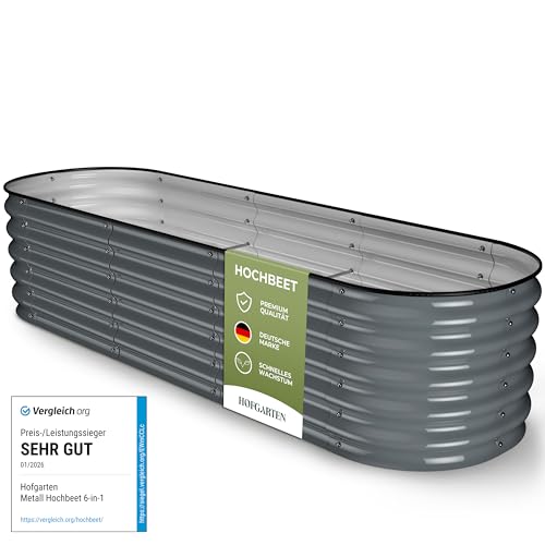 HOFGARTEN 200x60x42 cm Hochbeet Metall I 6-in-1 Gartenbeet aus verzinktem Stahl I Pflanzbeet wetterfest & rostfrei I Ovales Gemüsebeet für Garten & Terasse I Hochbeet Bausatz ohne Boden (Anthrazit)