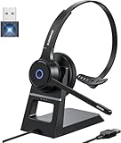 KONNAO Bluetooth Headset with AI Noise Cancelling Microphone, V5.3 Wireless Headphones with USB Dongle, Charging Station, Microphone Mute Switch, Wireless Headsets for Work