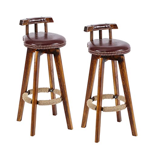Paar Retro Barhocker, drehbarer Barhocker Stuhl mit Holzbeinen Pub Kitchen Counter Esszimmerstuhl mit gepolstertem PU-Ledersitz, Höhe 73 cm Cover