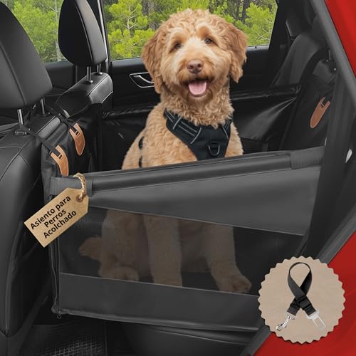 Asiento de Coche para Perros – Asiento Impermeable, Acolchado, Ventilado - Dog Car Seat - No Deja Pelos – Seguro y Resistente para Viajes y Escapadas – Silla Perro Coche Robusto HASTA 25 Kg