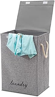 FB FunkyBuys Laundry Basket Folding Bin Bag Hamper With Lid Fabric Baskets Dirty Washing Clothes Storage For Bedroom, Bathroom, Laundry Room (Grey)