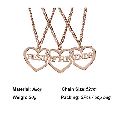 coadipress BFF Best Friend Necklace for 3 friend Fashion Gold Silver Plated Matching Heart Pendant Long Distance Friendship Jewelry Birthday Gift2