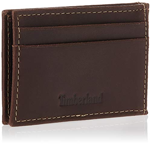 Carteira masculina Timberland minimalista com bolso frontal fina e clipe para dinheiro, Dark Brown,