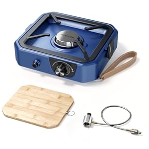 Upgraded WINKIZA Camping Stove Propane with Cutting Board, Portable Propane Camp Stove with 8,000 BTU, Adjustable Burner with Piezo Ignition & Carrying Handle, Portable Gas Stove for Camping, BBQ