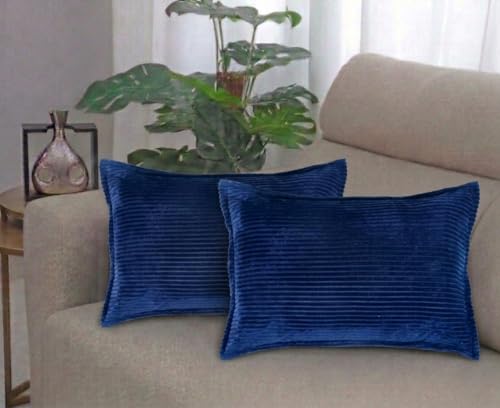 Image of RD TREND Corduroy Cushion Cover Set of 2, Striped Double Sided Decorative Throw Pillowcases for Sofa, Bed & Living Room Rectangular Long Cushion Covers 18x28 inches | Navy Blue