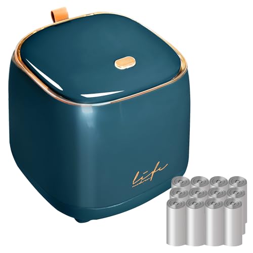 Image of Mini Countertop Trash Can with 10 Rolls of Trash Bags, Desk Tiny Trash Can | with Press Type Lid, Desktop Trash Can Applicable for Bathroom Vanity Home Office