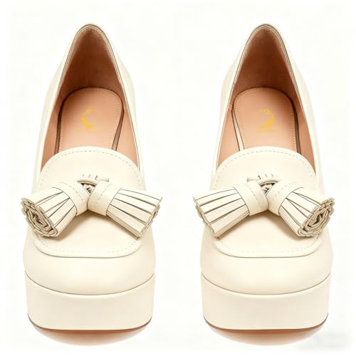 Image of SHODENSE Women Vintage Chunky Platform Loafers Pumps Tassel Round Closed Toe Slip On Suede Block High Heel Dress Loafer Shoes Buckle Strap Oxford Loafers Fringe Pump Dressy Chic Sexy Y2k 4-11 M US