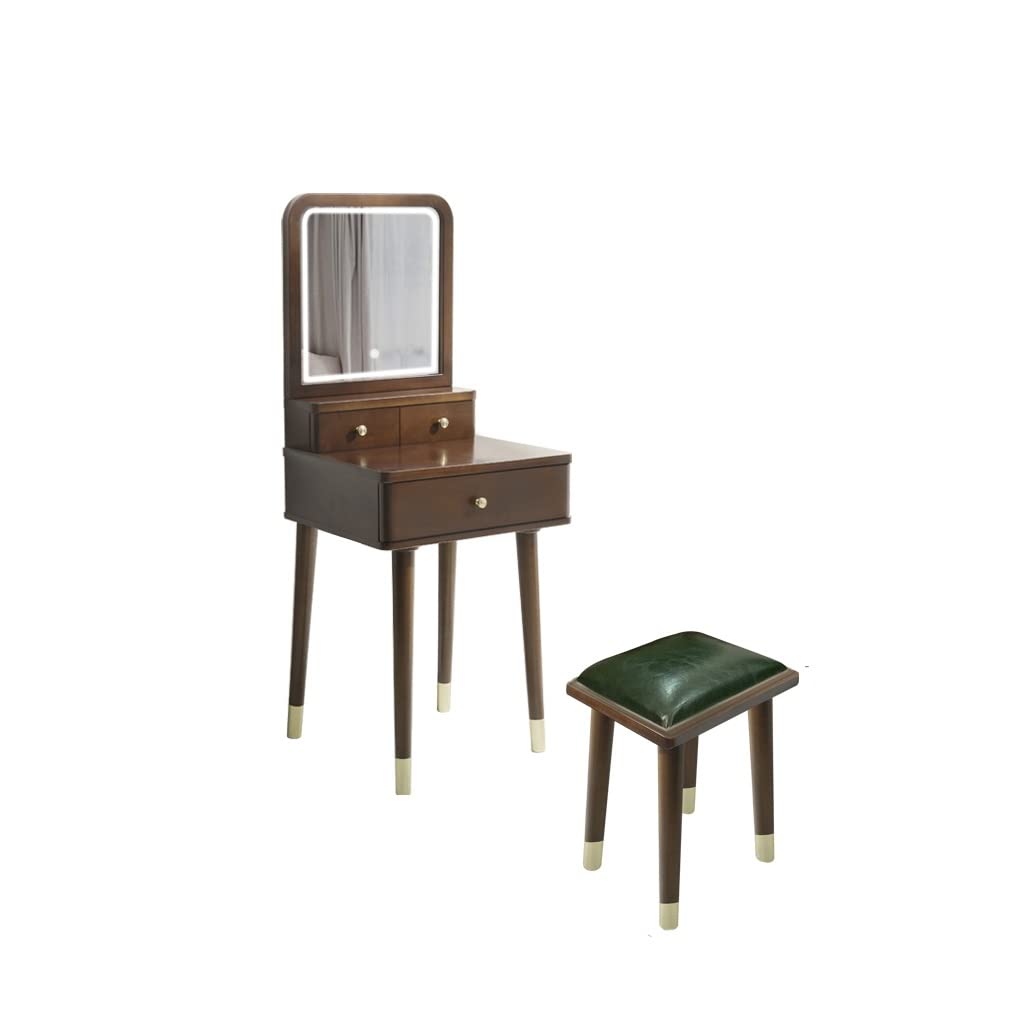 TEESONG Bedroom Dressing Tables Vanity Desk Set Dresser Multifunctional Modern Ladies Bedroom Small with Stool, Mirror, Three Drawers Makeup Vanity Dressing Table
