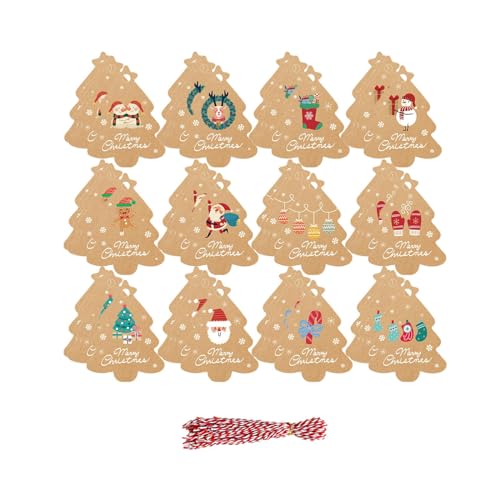 MERIGLARE クリスマスタグ 吊り下げラベル 紙ギフトタグ クリスマスデコレーション クリスマスお祝い用, ツリー型カーキ