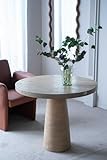 WILLIAMSPACE 36' Cream Round Dining Table with Pedestal Base, Modern Magnesium Oxide Stone Kitchen Table Coffee Table for Living Room, Dining Room - Cream