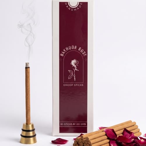 Image of Dhoop Sticks | Refill Pack of 40 Bamboo-Free Compressed Incense for Home & Meditation | Pooja & Rituals (Rose) Stand not Included