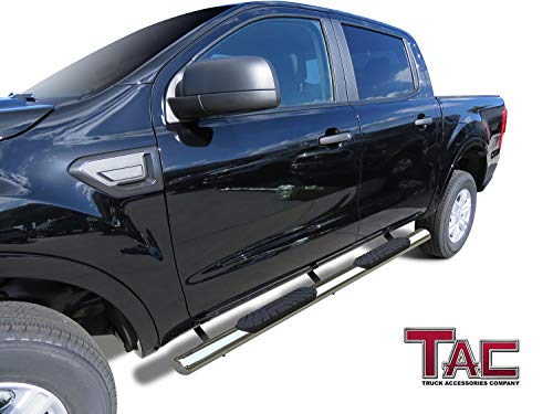 Tac Side Steps Fit 2019-2023 Ford Ranger Supercrew Truck Pickup 4” Oval Tube Stainless Steel Chrome Side Bars Nerf Bars Running Boards (2 Pcs) #TOP2