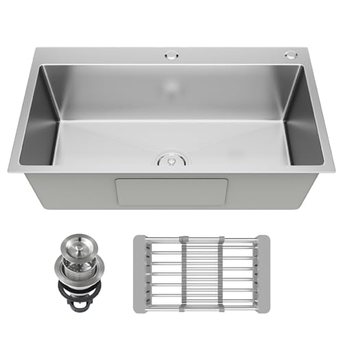 Vivrhintty 30-inch Single Bowl Workstation Kitchen Sink, Drop-in/Top-Mount Stainless Steel with Nano Coating & Basket Strainer, 30'x18'