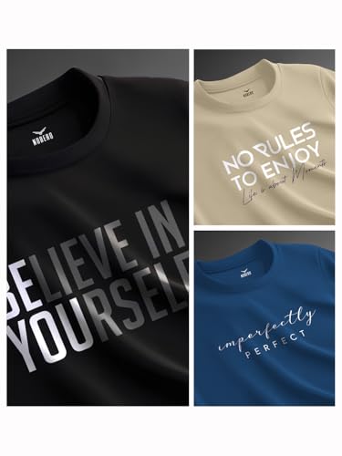Image of Nobero 100% Cotton Tshirts for Men Combo Pack of 3 | Regular Fit | Printed | Round Neck Half Sleeve