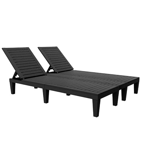 YITAHOME 2-in-1 Outdoor Chaise Lounge Chairs with Adjustable Backrest, Sturdy Loungers for Patio & Poolside, Easy Assembly & Waterproof with 530lbs Weight Capacity, Resin, Black Casual 1PC B
