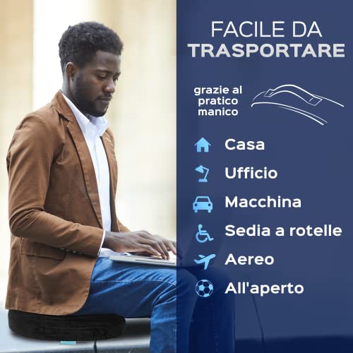 bonmedico Cojín ortopédico viscoelástico con Gel – Asiento ergonómico para Silla de Oficina, Coche, hogar, Gaming y Lectura – Funda Lavable Antideslizante – Estándar Negro Velours