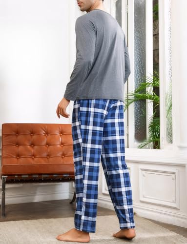 Men's Pajama Set Long Sleeve Top with Plaid Pants 2-Piece Sleepwear Comfort S-XL2