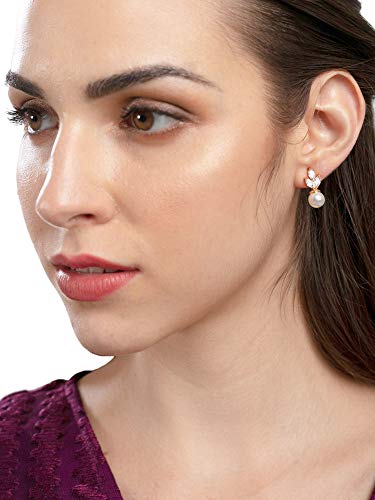 Tone Shimmering CZ & Pearl Stud Earrings ZPFK9473