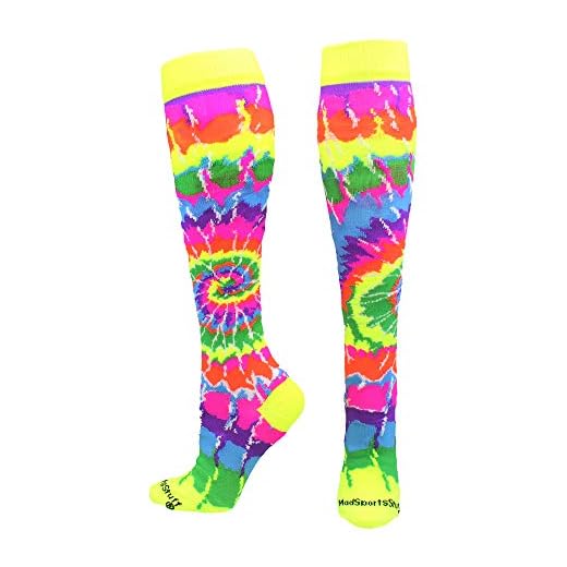 MadSportsStuff Crazy Tie Dye Socks Over the Calf (Groovy Neon, Medium)
