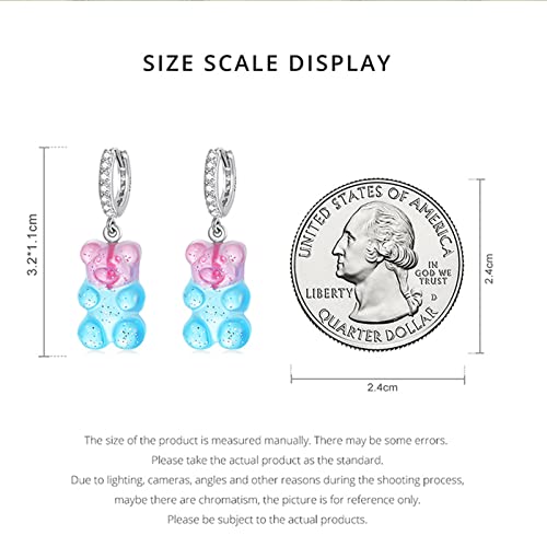 Gummy Bear Hoop Earrings - Sterling Silver Colorful Teddy Bears Resin Dangle Drop Earring Cute Pink Blue Cartoon Animal Huggies Candy Fairy Jewelry Gift for Women2
