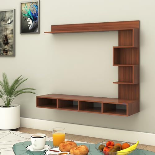 Image of Anikaa Laura Engineered Wood Wall Mount TV Unit /TV Stand /TV Cabinet /TV Entertainment Unit /Set Top Box Stand (Ideal for 43 Inch) (D.I.Y) (Walnut)