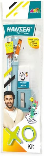 Hauser Germany XO Mini Stationery Kit | All-in-One Stationery Solution for School, Office & College | Includes Pen, Pencil, Eraser & Sharpener | Ideal for Return Gifting | Pack of 10 - Color May Vary