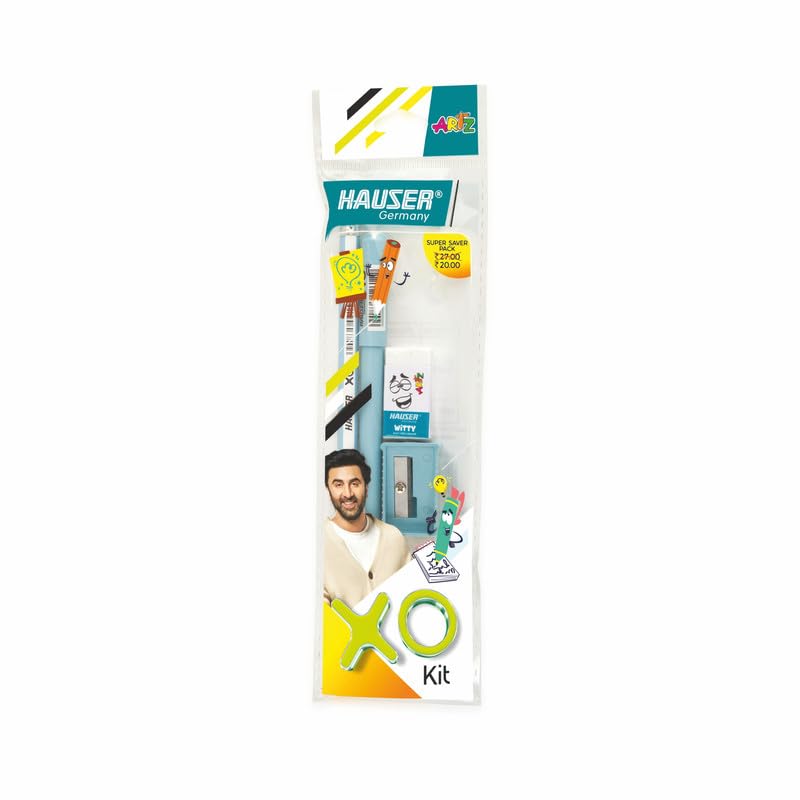 Image of Hauser Germany XO Mini Stationery Kit | All-in-One Stationery Solution for School, Office & College | Includes Pen, Pencil, Eraser & Sharpener | Ideal for Return Gifting | Pack of 10 - Color May Vary