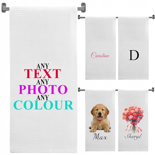 yrozvw Personalized Kitchen Towels with Text & Photo Logo, Custom Cotton Dishcloth, Hand Towels, Bathroom Towel, Dog Towel, Housewarming Wedding Gift for Mom Friend New Home Owner