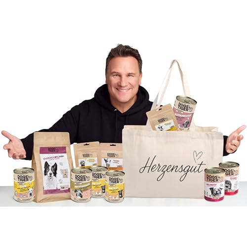 Dogs’n Tiger Herzensgut Hund Premium Nassfutter & Trockenfutter Set, Guido Maria Kretschmer Box, 13-teilig