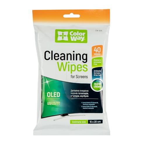 ColorWay Lot de 40 lingettes nettoyantes pour écran OLED/LCD/TFT 15 x 20 cm Sans alcool ni ammoniaque