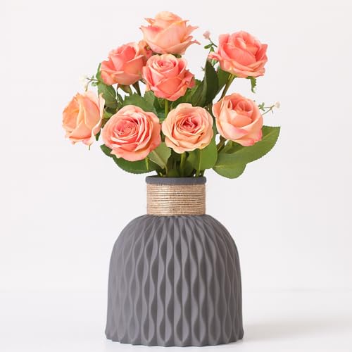 Image of Plastic Pineapple Shape Decorative Vase with Jute Rope Top | Ceramic Look, Unbreakable Flower Pot for Centre Table, Balcony & Living Room Decor | Only Vase (No Flower) (Grey)